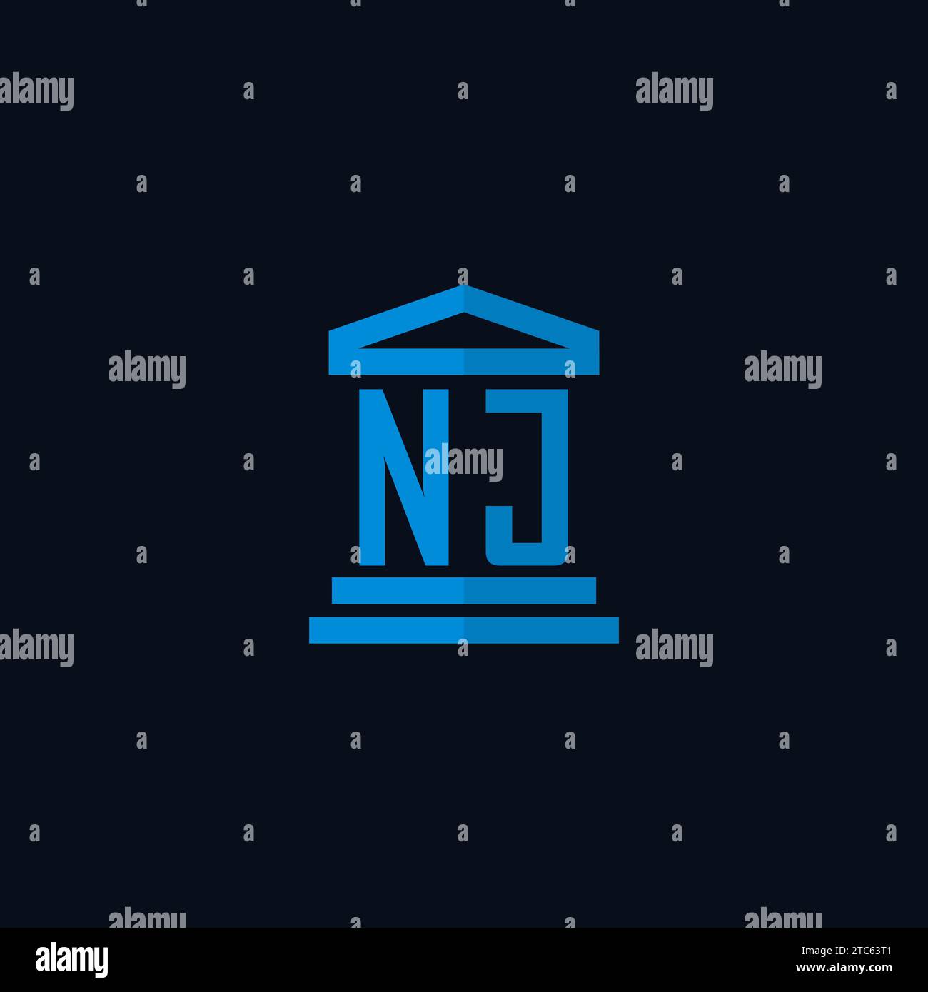 NJ initial logo monogram with simple courthouse building icon design ideas Stock Vector