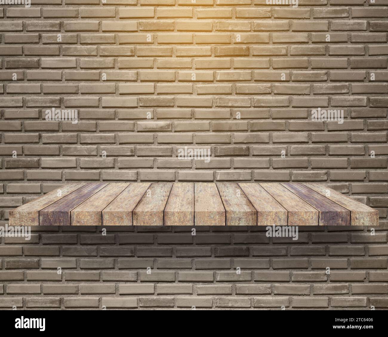 empty wood shelf on vintage grunge brick wall background Stock Photo ...