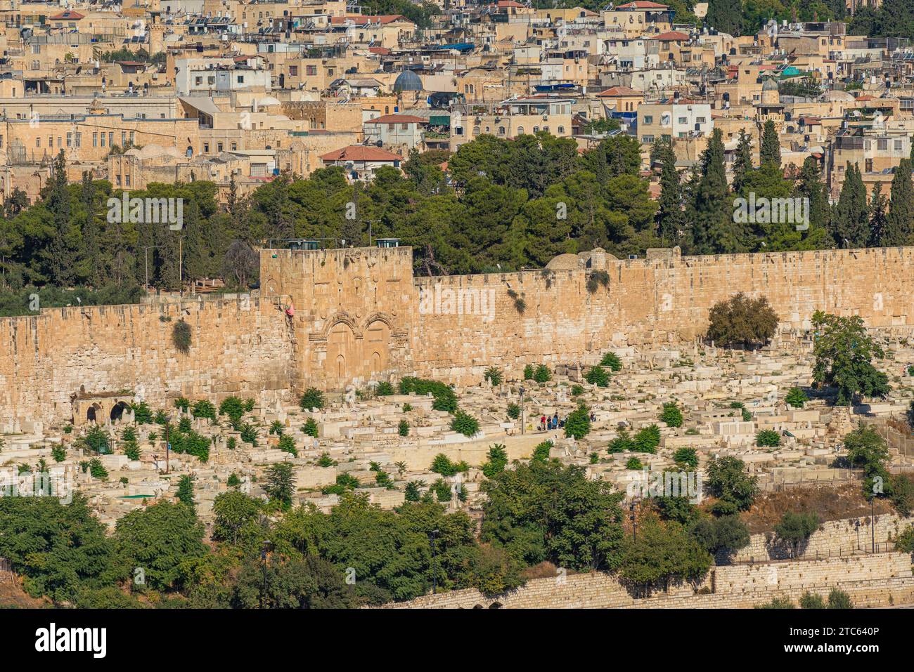 View of the Golden Gate, a historical landmark, on the East side of the walls of the Temple Mount, Old City of Jerusalem Stock Photo