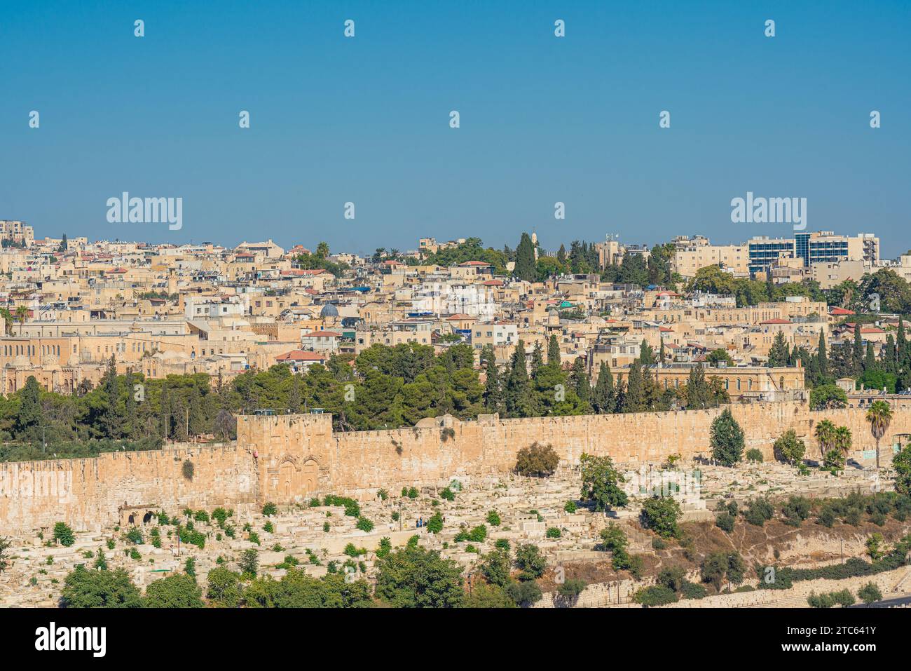 View of the Golden Gate, a historical landmark, on the East side of the walls of the Temple Mount, Old City of Jerusalem Stock Photo