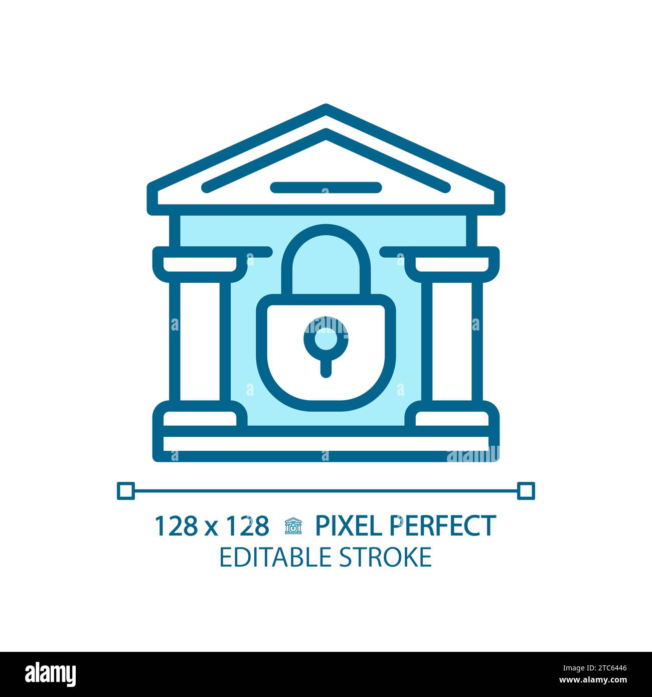 2D thin linear pixel perfect simple blue closed bank icon Stock Vector