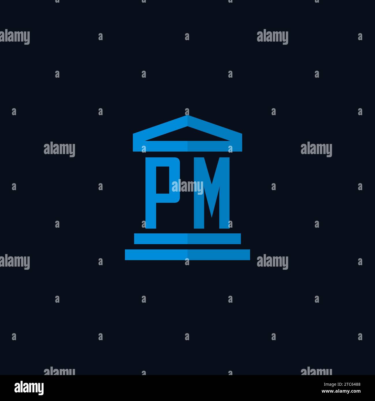 PM initial logo monogram with simple courthouse building icon design ideas Stock Vector