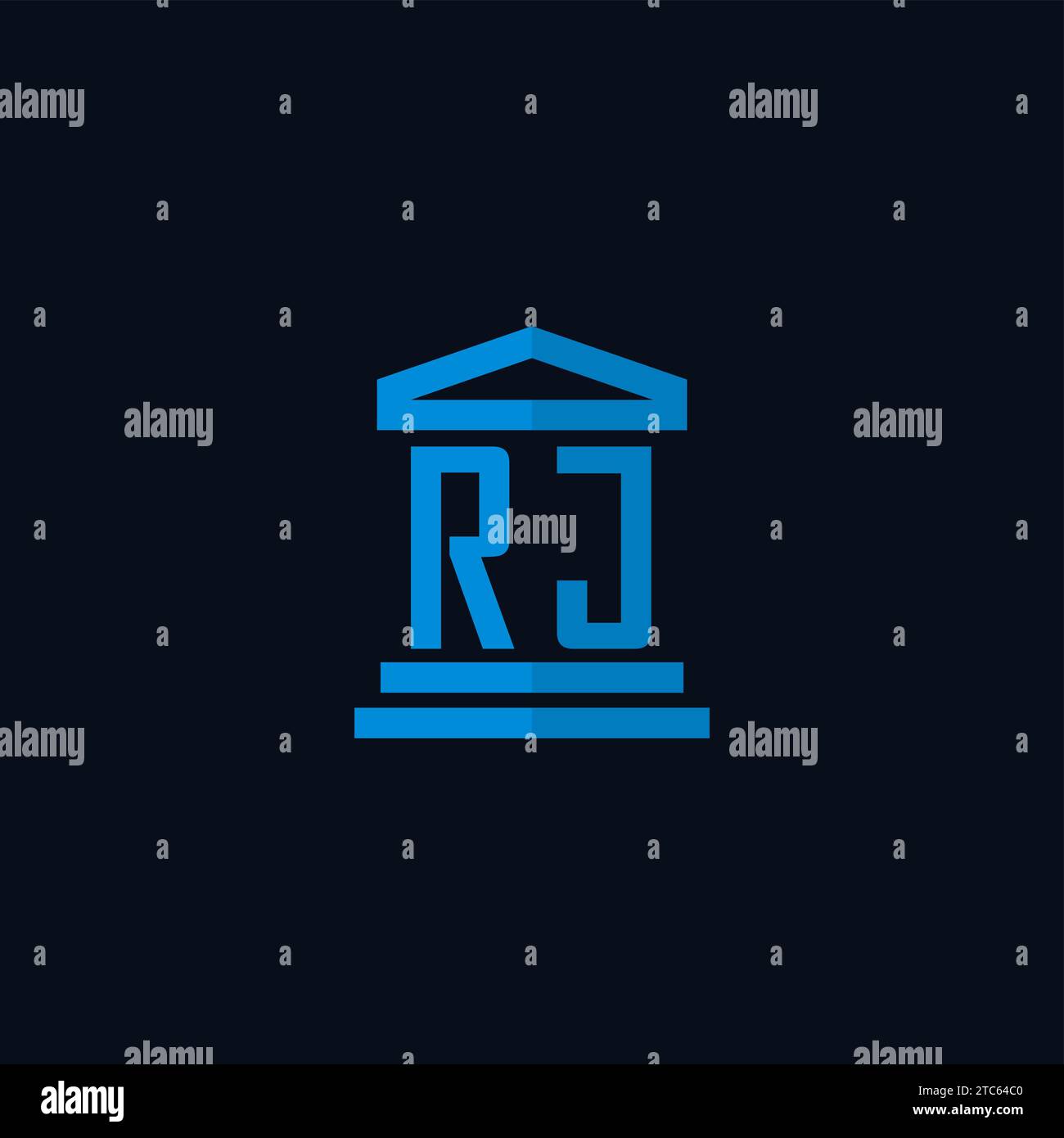 RJ initial logo monogram with simple courthouse building icon design ideas Stock Vector