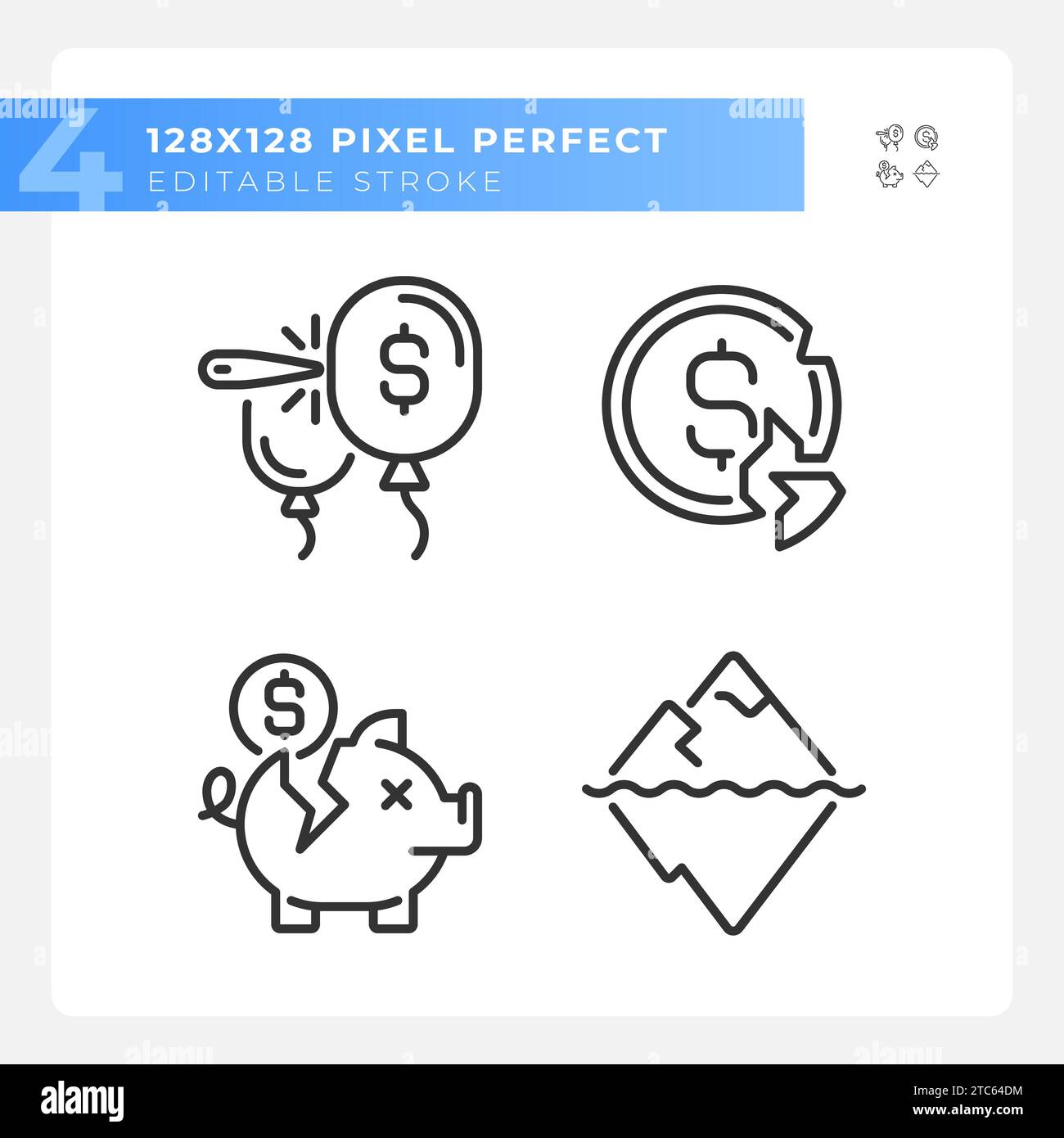 2D editable pixel perfect economic crisis icons set Stock Vector Image ...