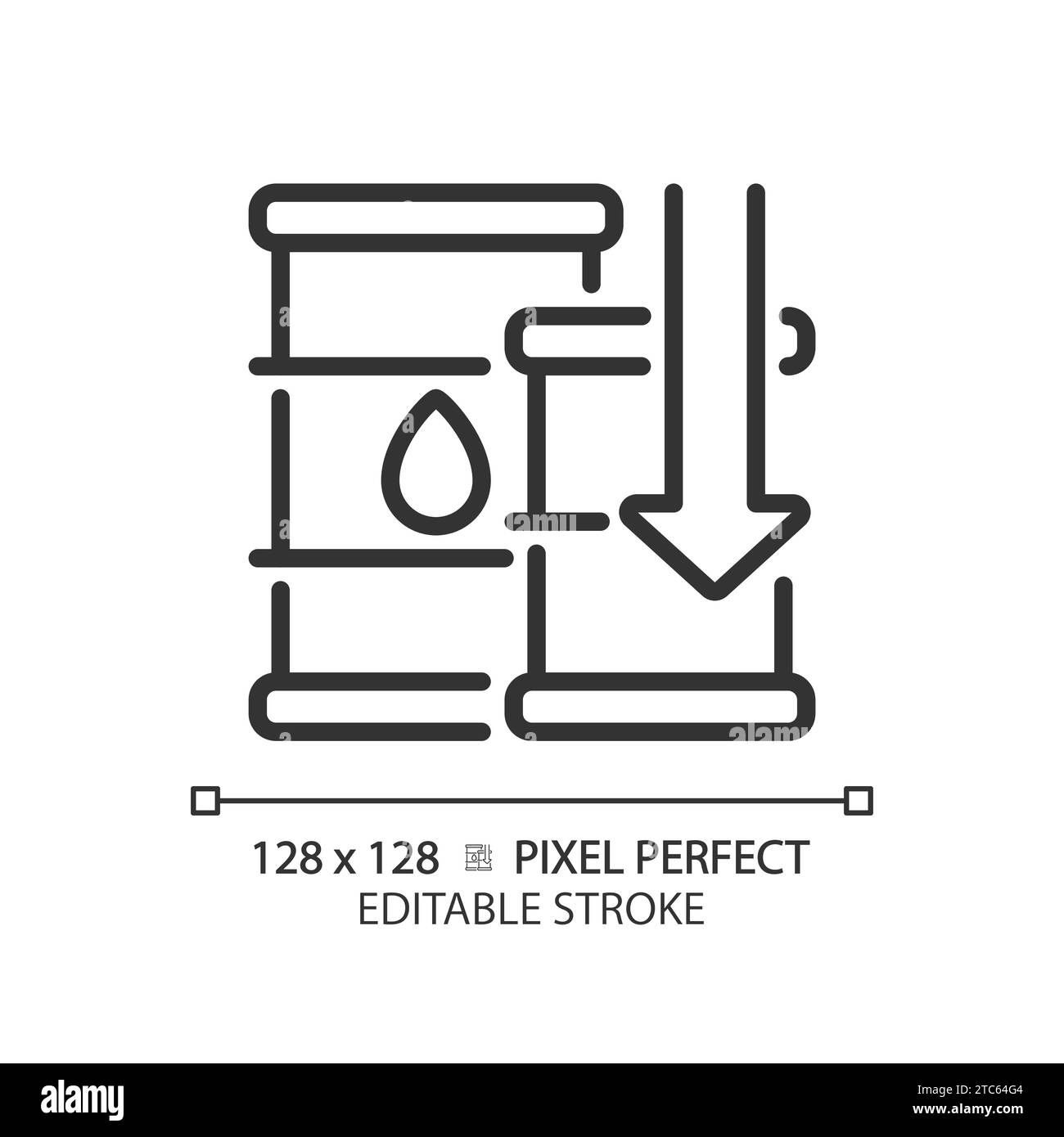 2D thin line pixel perfect black falling oil prices icon Stock Vector