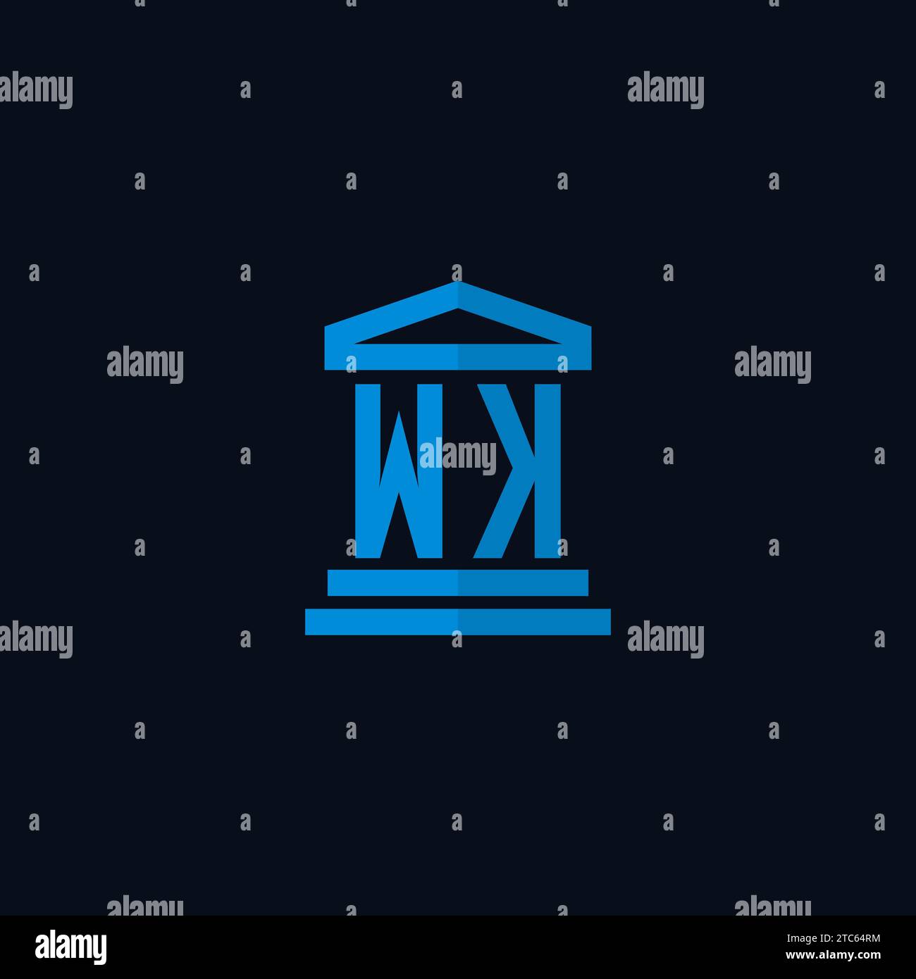 WK initial logo monogram with simple courthouse building icon design ideas Stock Vector