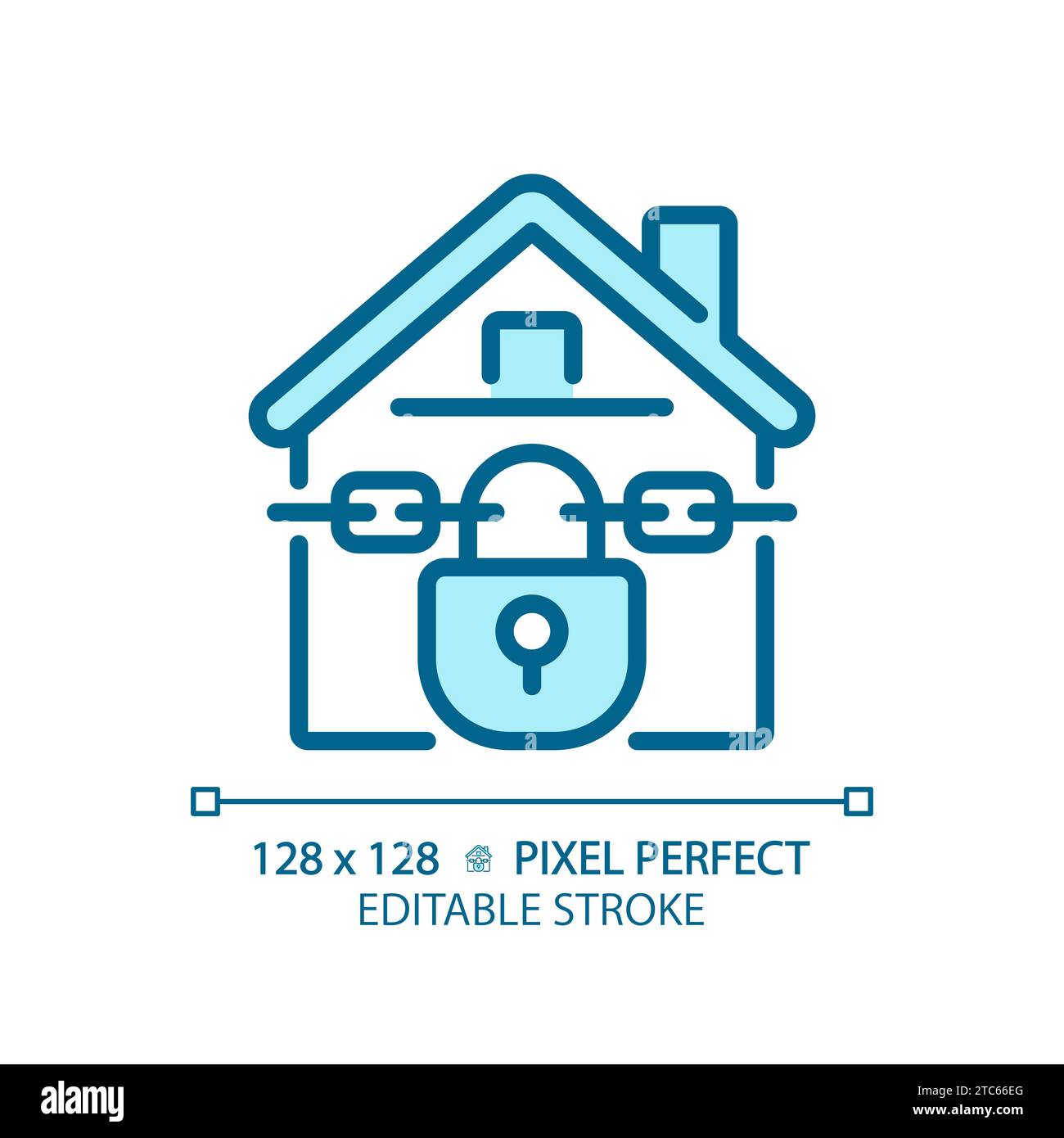 2D thin line pixel perfect simple blue foreclosed home icon Stock ...