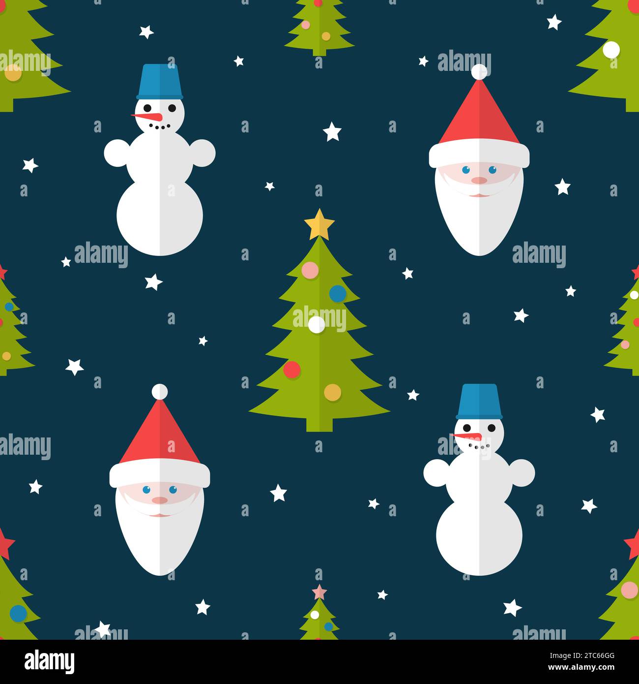 Christmas seamless pattern with fir trees, snowmen and Santa in flat ...