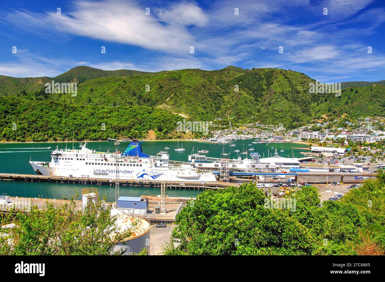 View of town and harbour, Picton, Queen Charlotte Sound, Marlborough Sounds, Marlborough Region