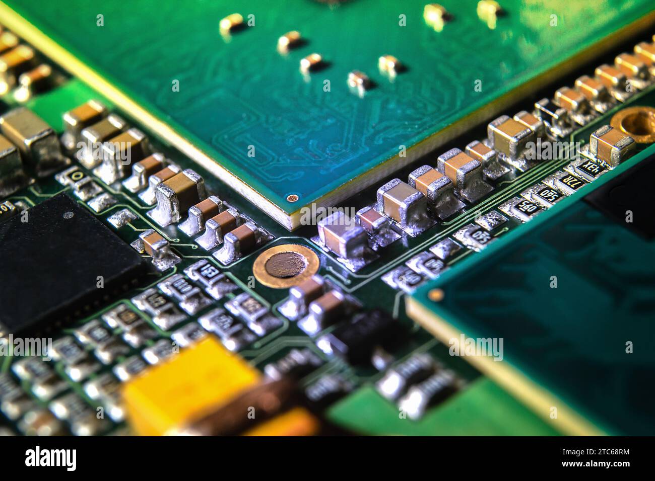 Modern electronic circuit board with processor, integrated circuits and