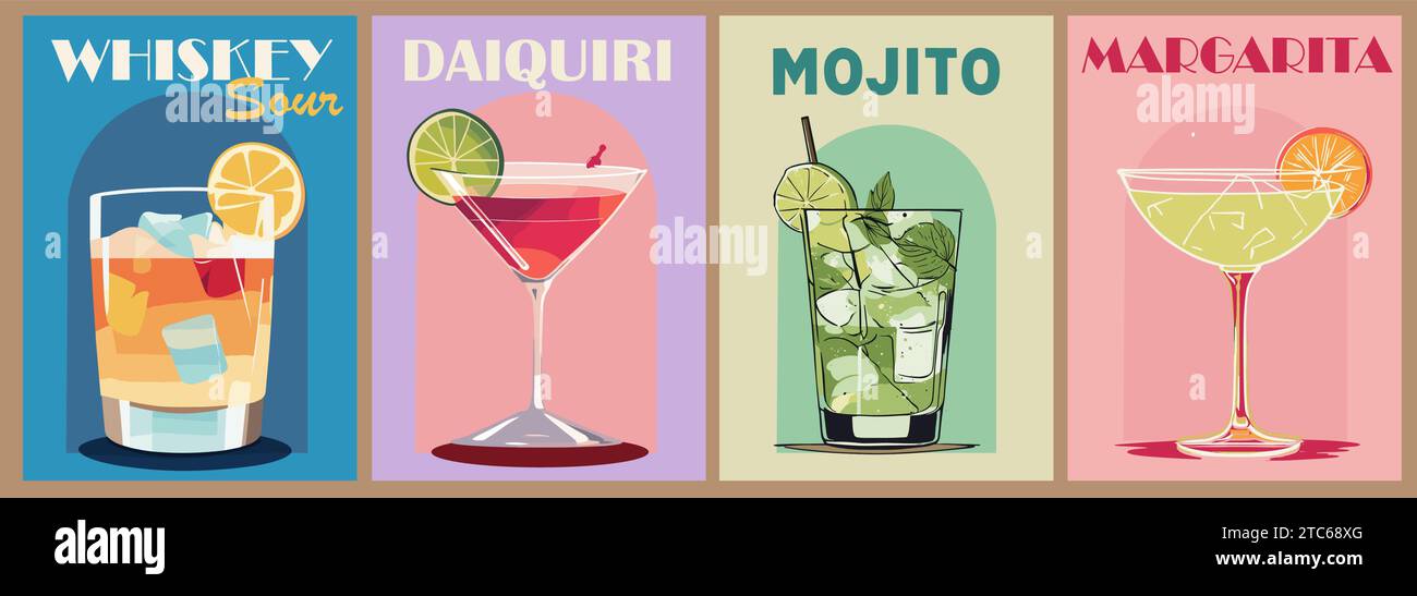 Cocktails retro poster vector wall art set Stock Vector Image & Art Alamy
