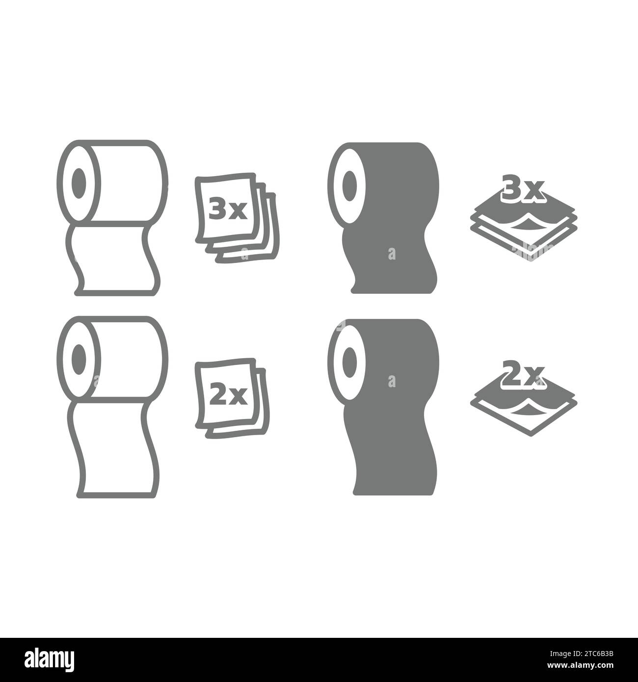 Toilet paper roll two and three layers icon set. Editable stroke and glyph vector. Stock Vector