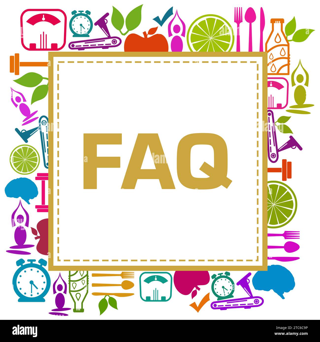 FAQ - Frequently Asked Questions Colorful Health Symbols Square Text Stock Photo