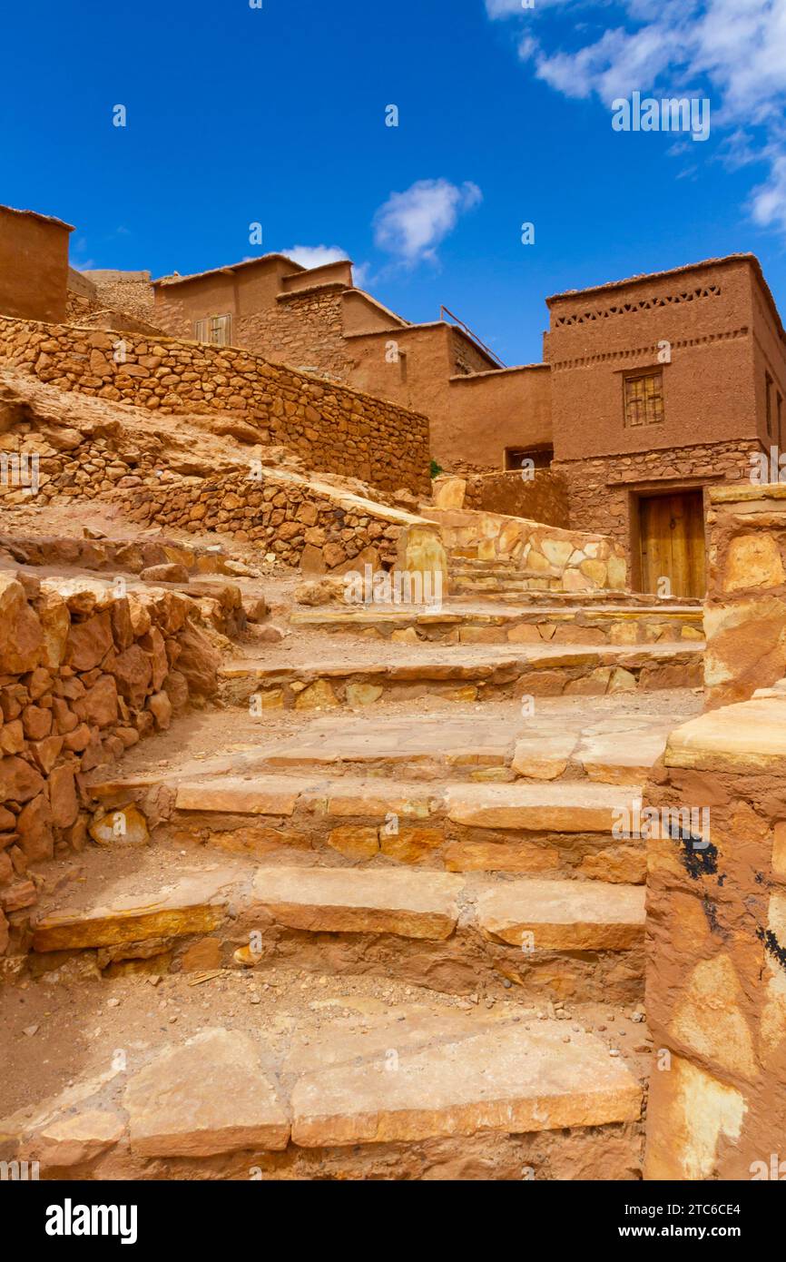 Tourist attraction. Interior of the old Kasbah fortress of Ait Ben ...