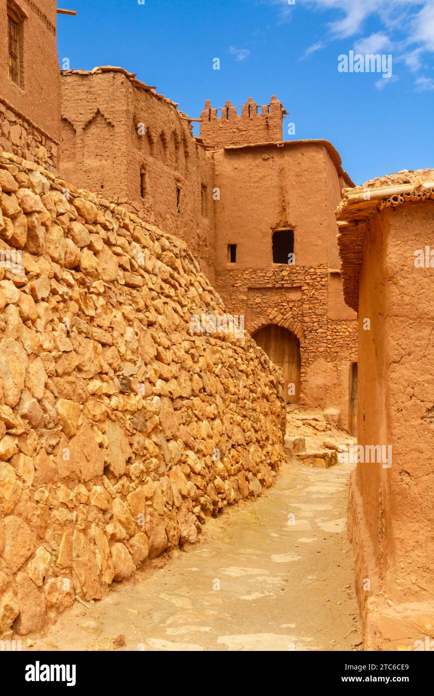 Tourist attraction. Interior of the old Kasbah fortress of Ait Ben ...