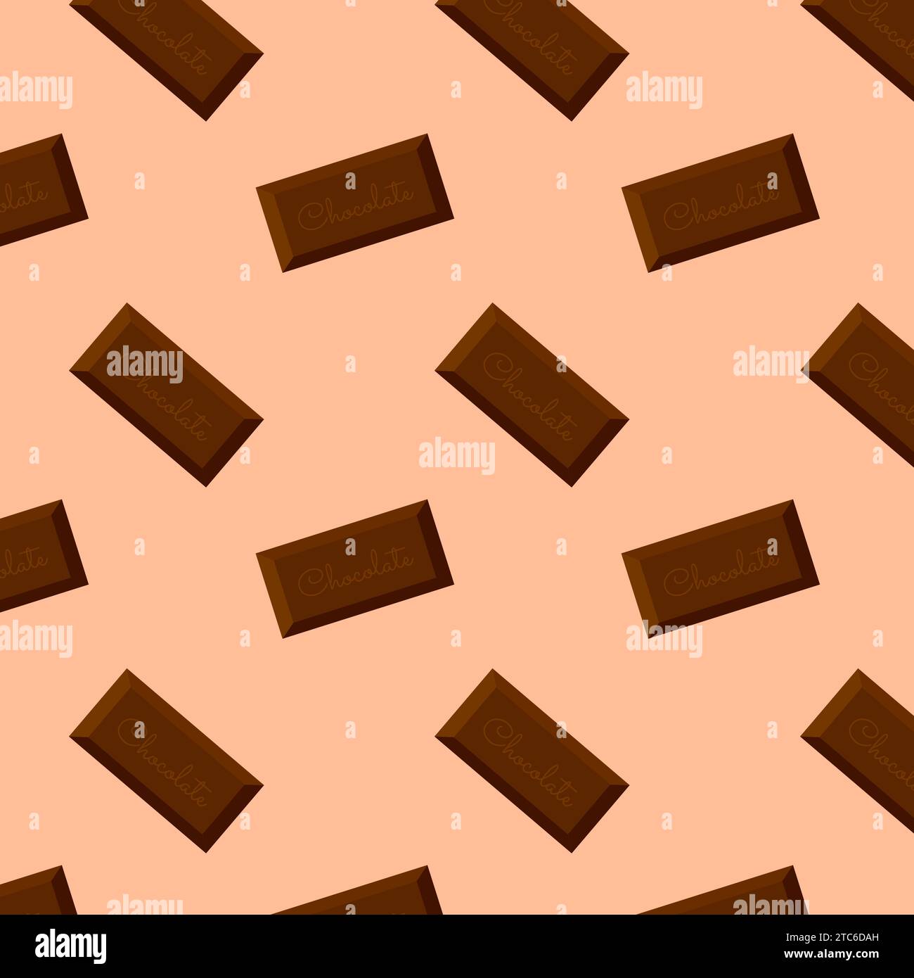 Chocolate pattern with bars pieces of chocolate in Peach fuzz color 2024 background. Vector illustration Stock Vector