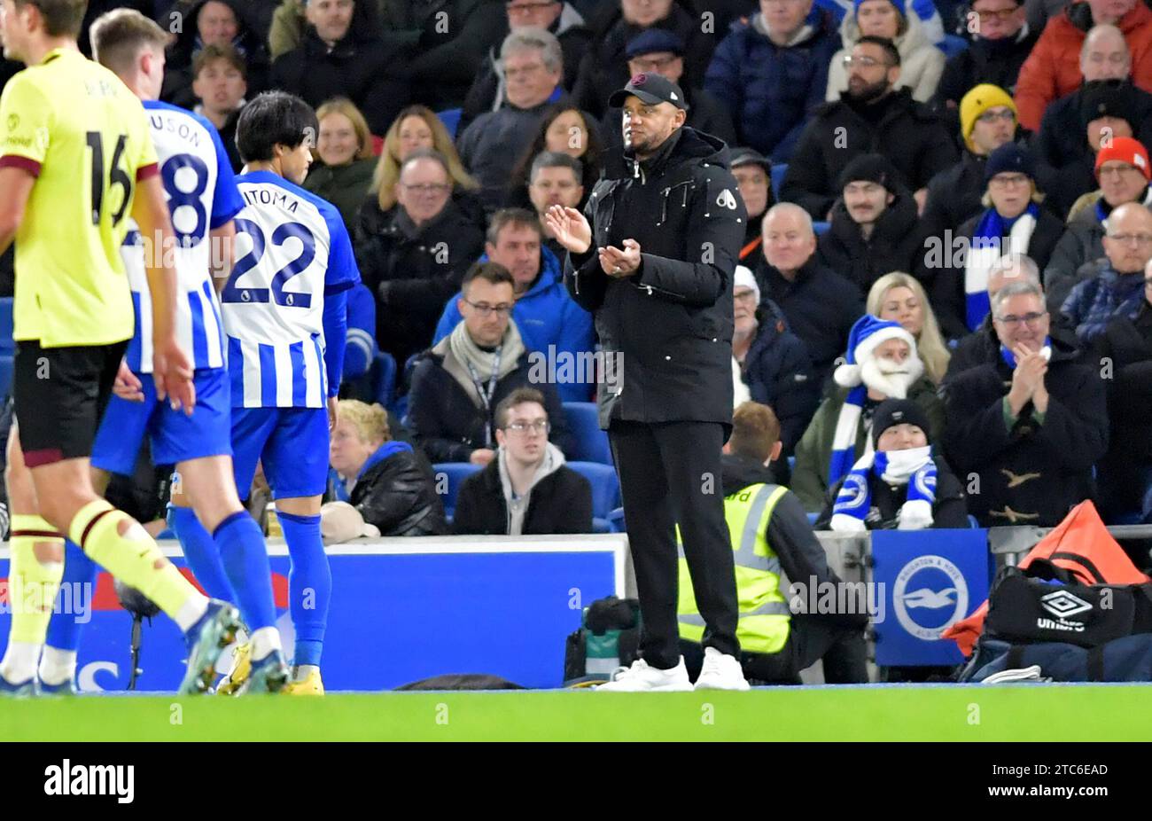 Burnley manager Vincent Kompany during the Premier League match between Brighton and Hove Albion and Burnley at the American Express Stadium  , Brighton , UK - 9th December 2023 Photo Simon Dack / Telephoto Images Editorial use only. No merchandising. For Football images FA and Premier League restrictions apply inc. no internet/mobile usage without FAPL license - for details contact Football Dataco Stock Photo