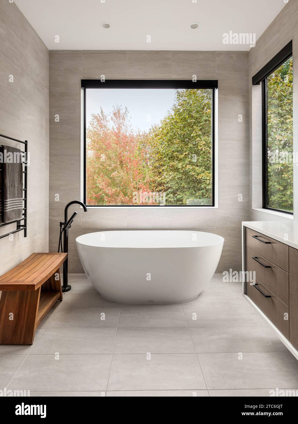 Bathroom with freestanding bathtub in new luxury home Stock Photo