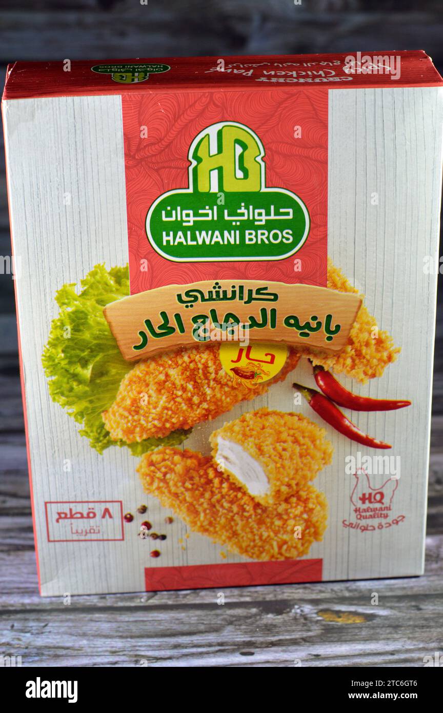 Cairo, Egypt, November 28 2023 Halwani Bros Crunchy spicy chicken pane