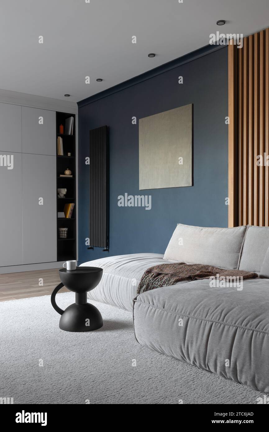 decorated living room with couch and table Stock Photo