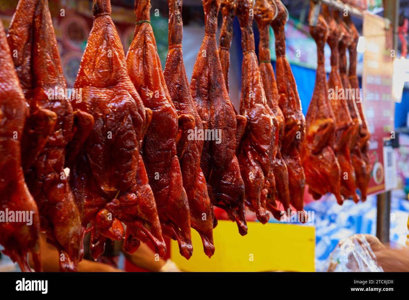 Roasted duck hanging at night market