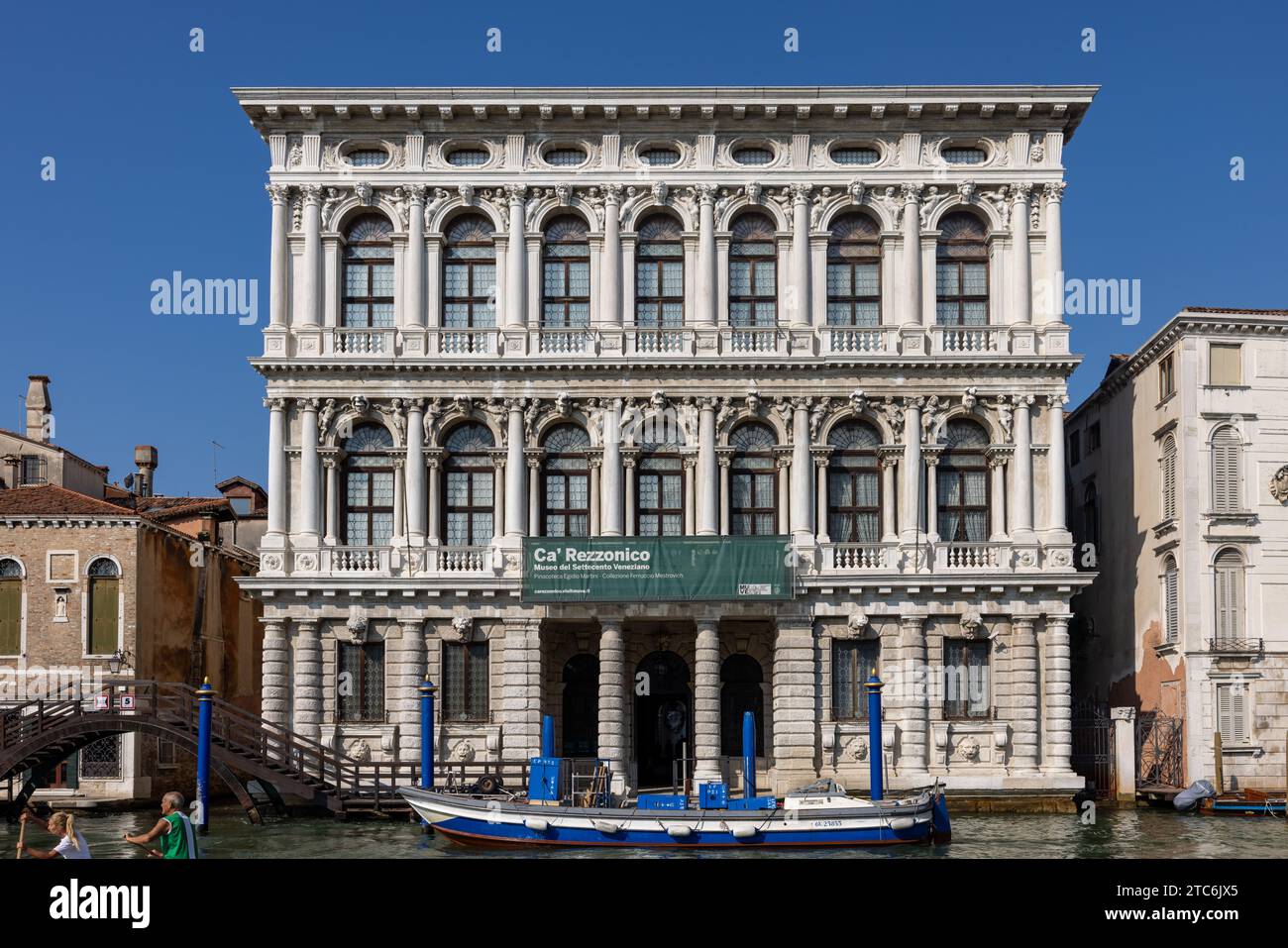 Venice, Italy - September 6, 2022: The white marble facade of Ca' Rezzonico on the Grand Canal in Venice. Italy Stock Photo