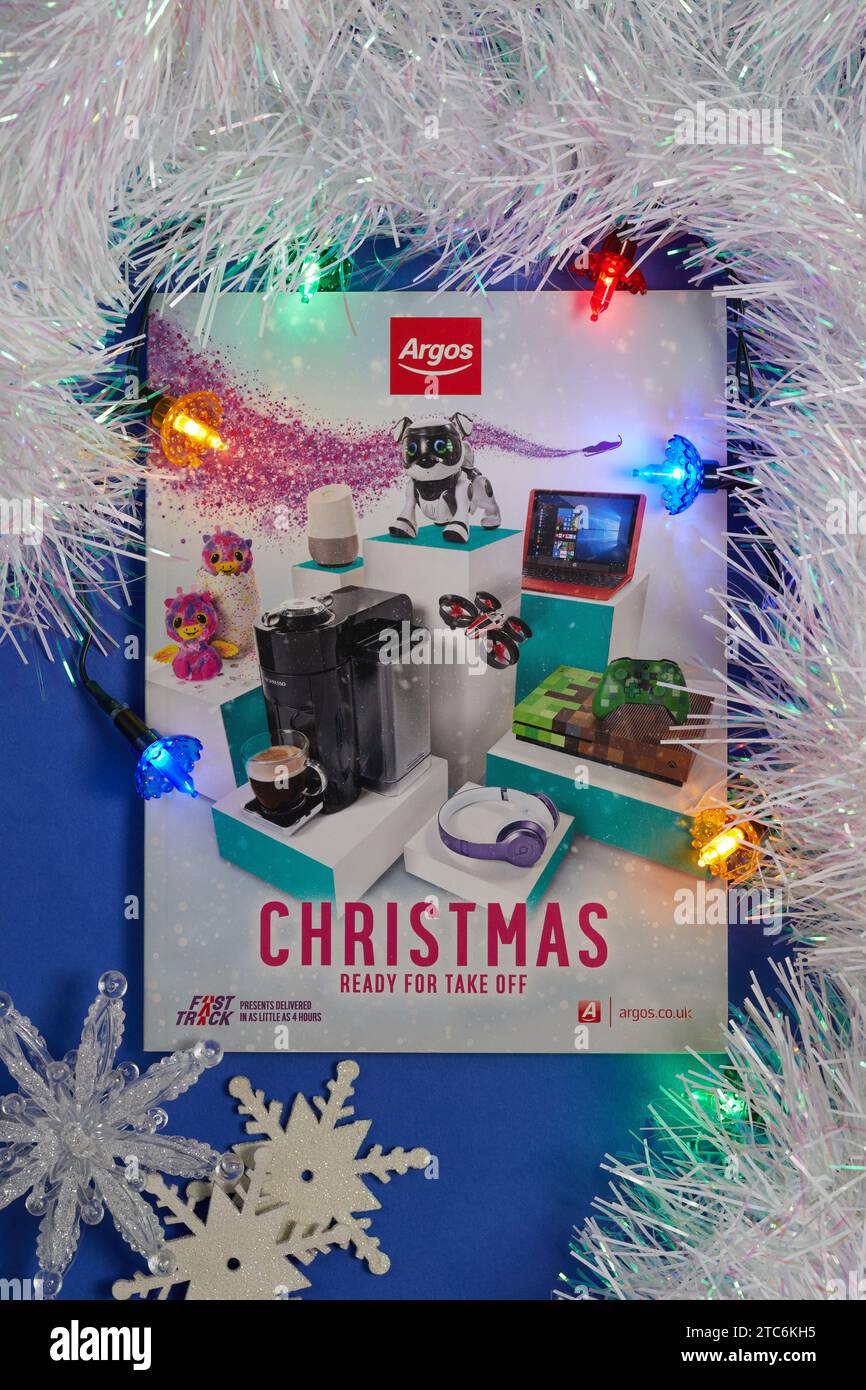 A 2017 Argos Christmas catalogue (gift guide). Photographed on a