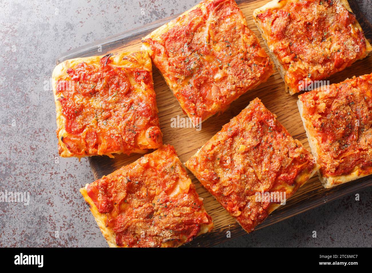 Sfincione typical ovenbaked focaccia very soft and seasoned with