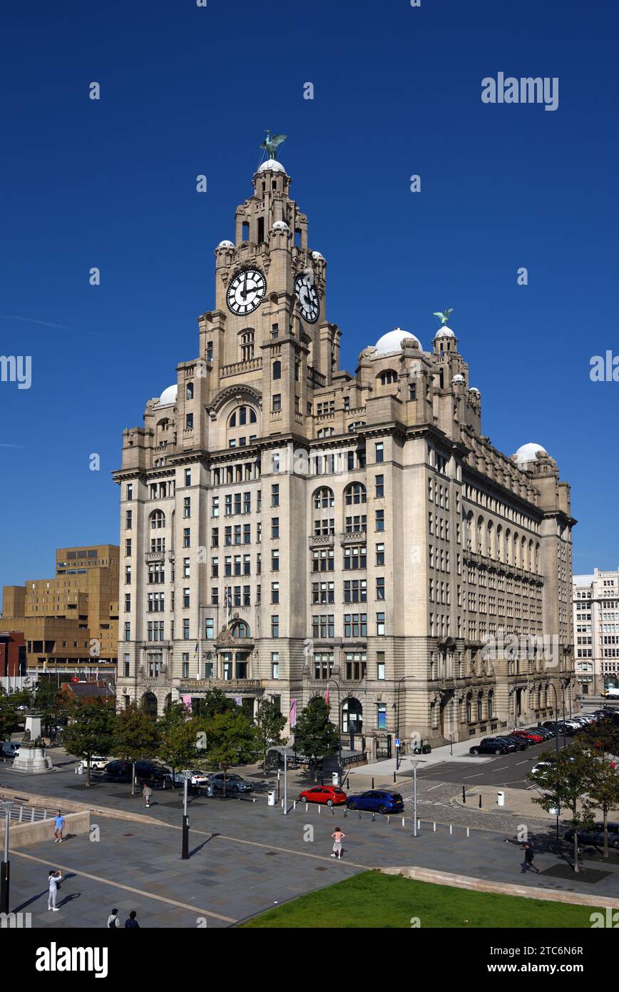 Royal Liver Building (1908-1911) by Walter Aubrey Thomas, a Grade 1 Listed Building on the Pier Head or Waterfront Liverpool England UK Stock Photo