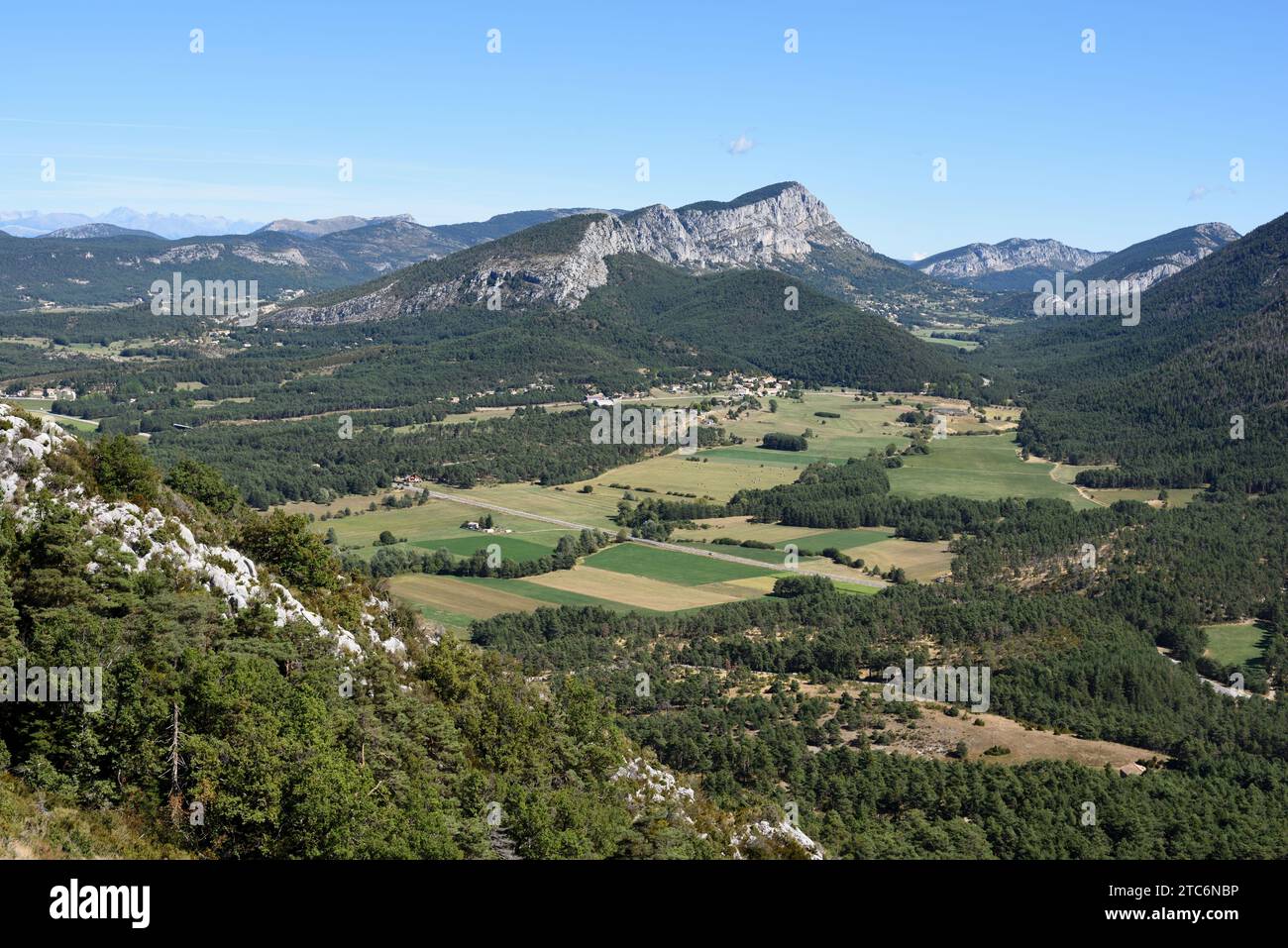 View over the Upper Artuby Plain with Field Patterns at La Martre Var & Alpes-Maritimes Provence France Stock Photo