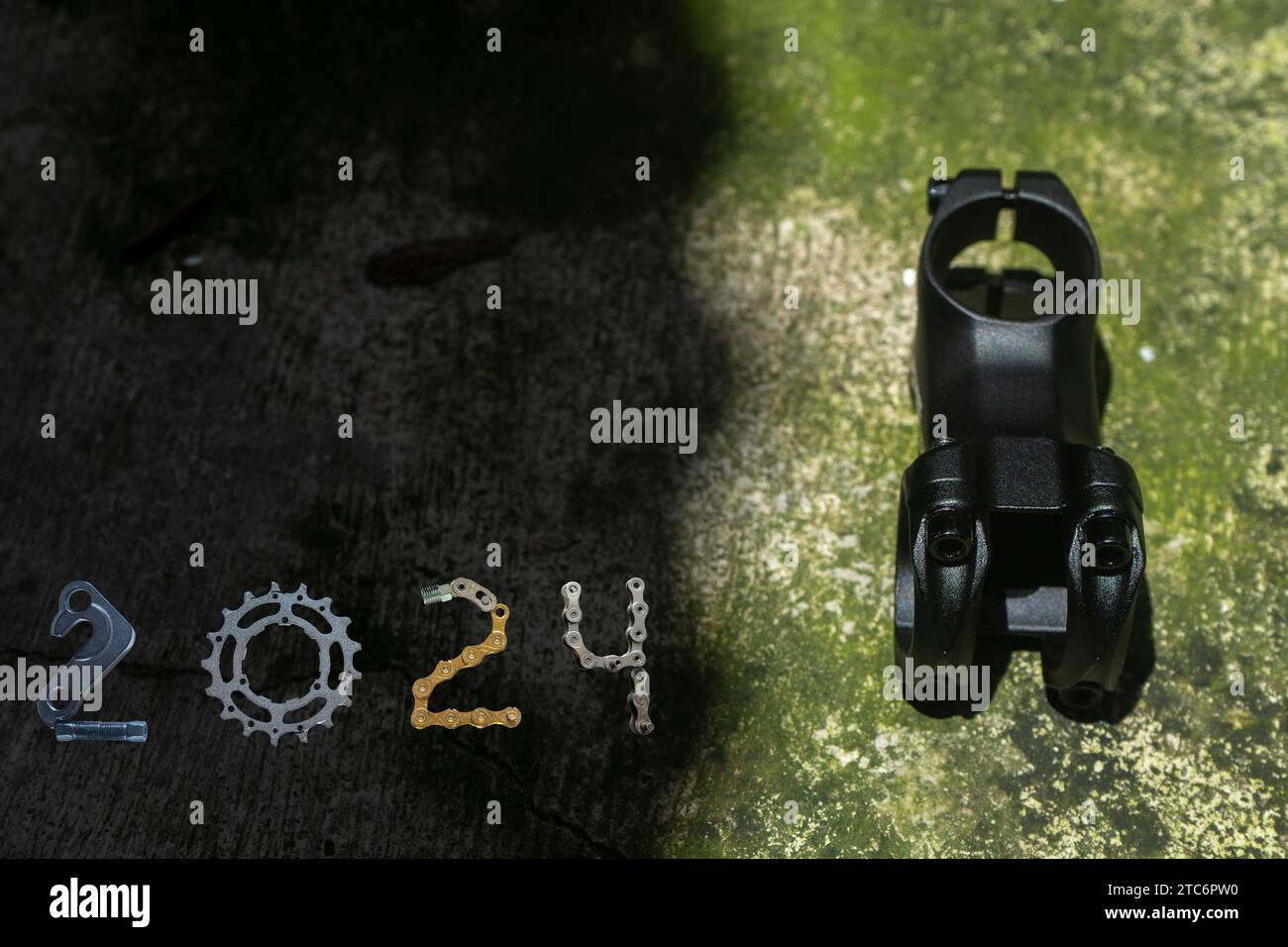 Bicycles handle stem with 2024 number. New year concept Stock Photo
