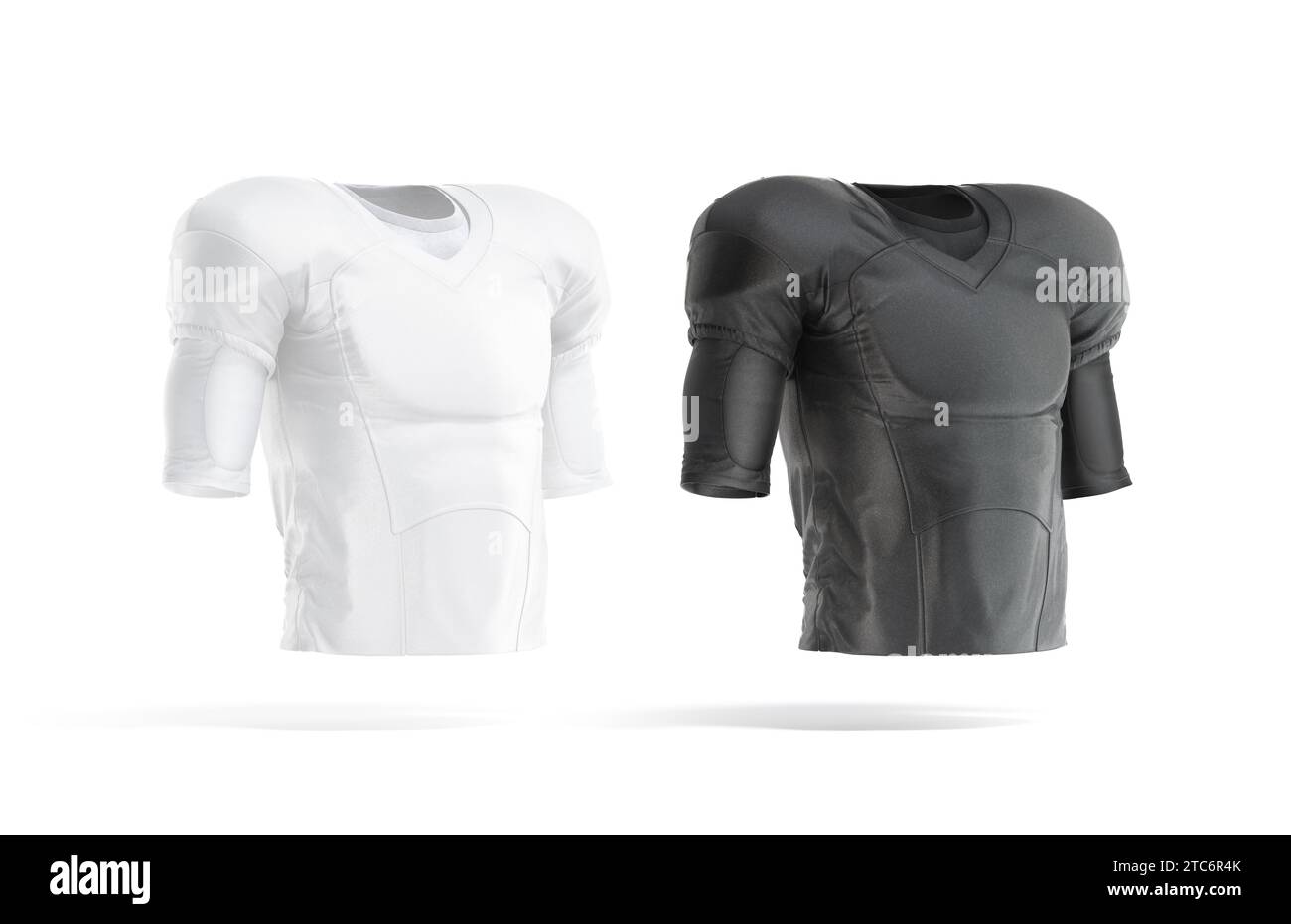 Blank black and white american football jersey mockup, side view, 3d rendering. Empty protect clothing for footballer grid mock up, isolated. Clear pr Stock Photo