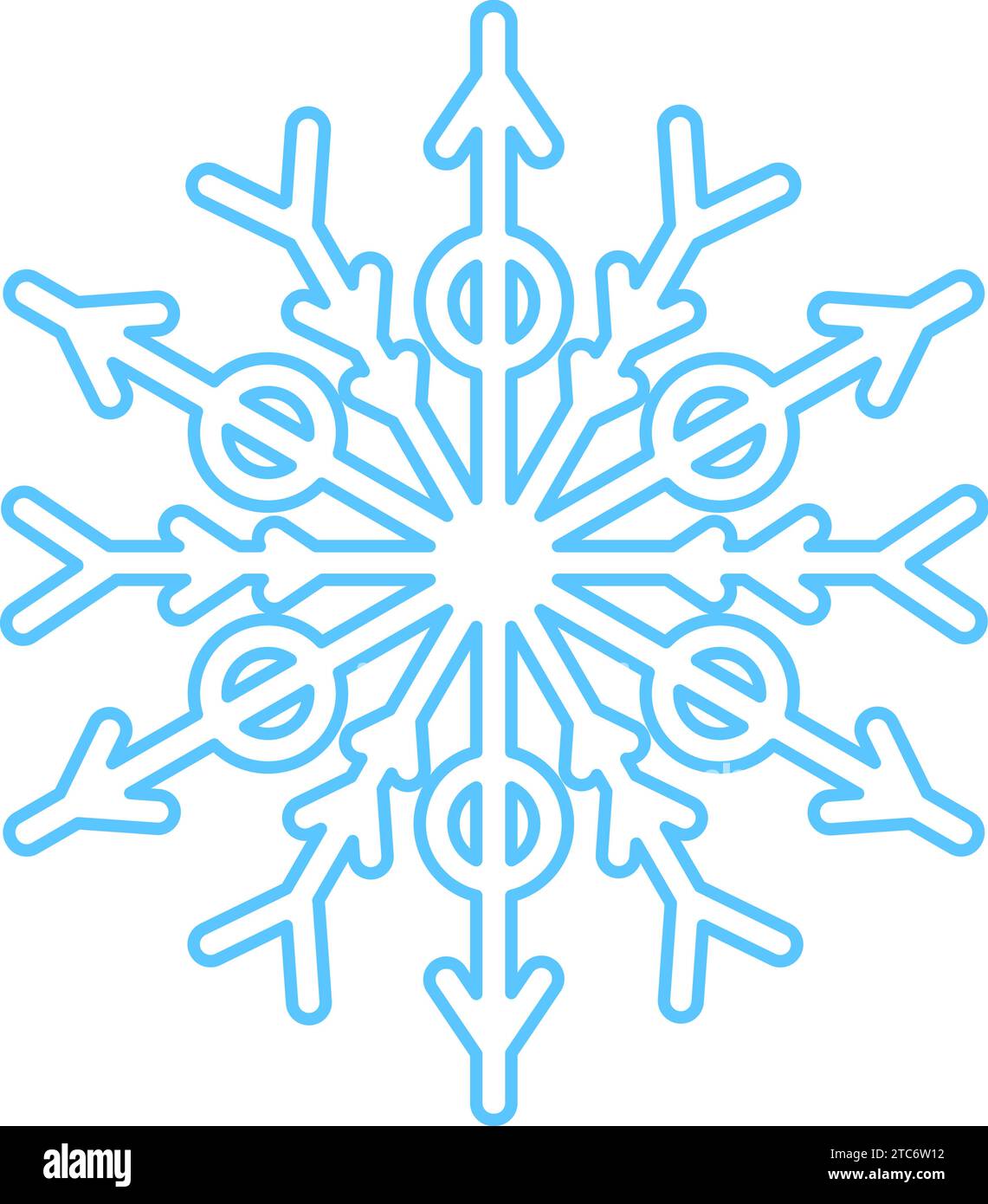 Blue stroked silhouette of snowflake, element of winter festival decoration. Winter snow, Christmas pure miracle symbol. Simple liner vector icon isol Stock Vector