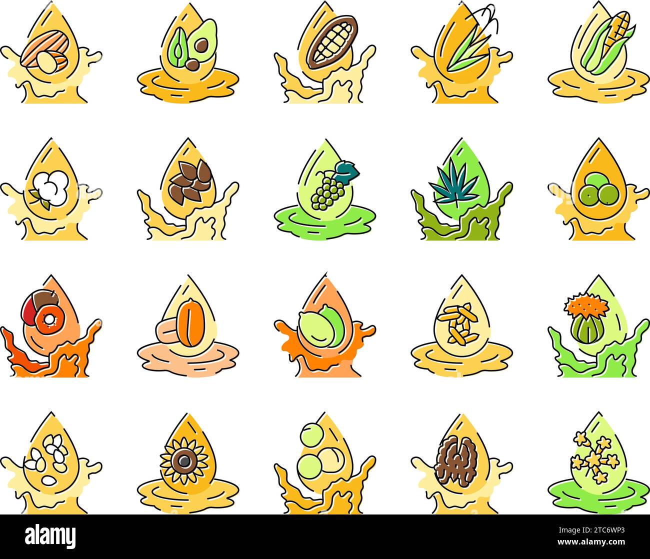 oil liquid yellow drop cooking icons set vector Stock Vector Image ...