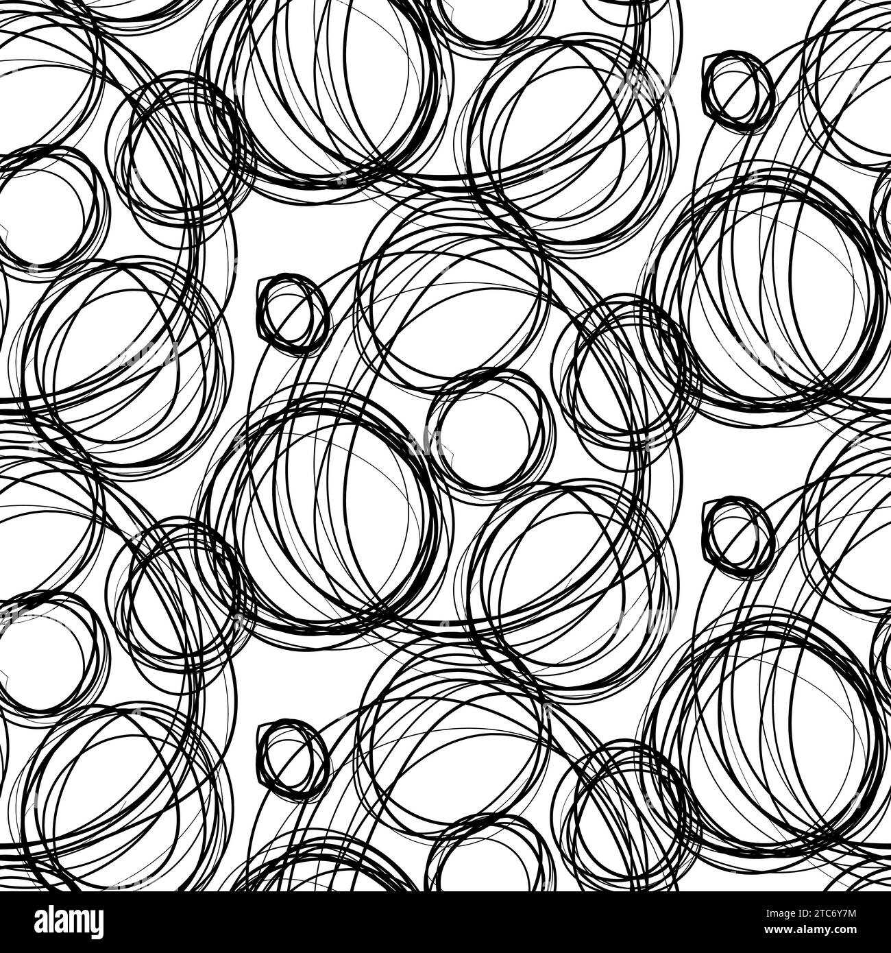 Grunge rounds seamless pattern with hand drawn circles and loops