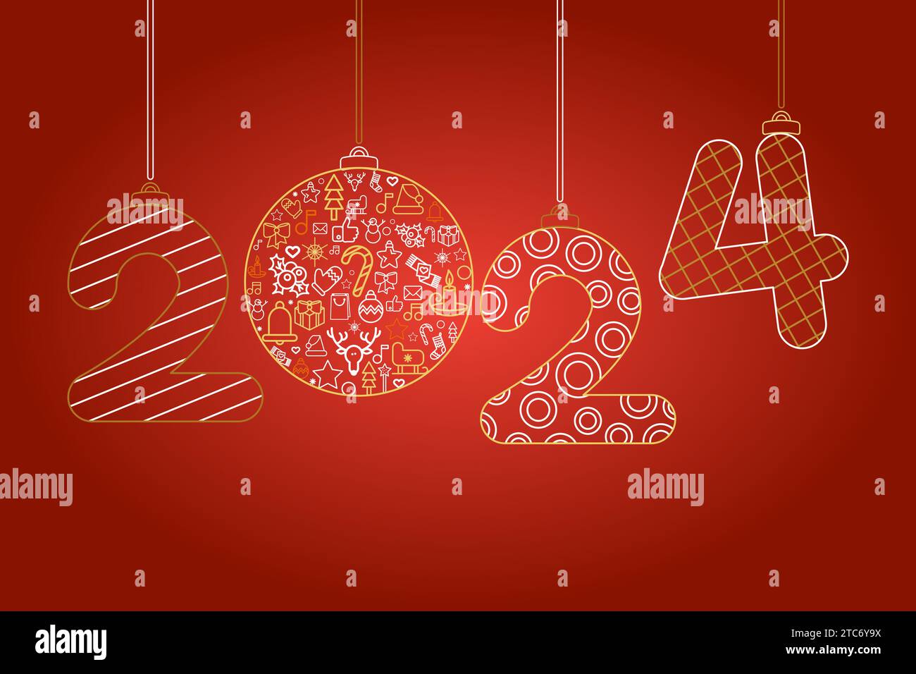 Horizontal Red Happy 2024 New Year A4 Holiday poster with 2024