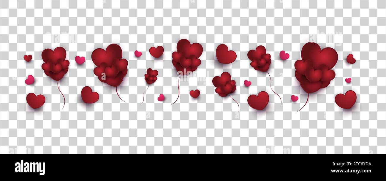 Cute Red Heart Balloons Illustration Isolated on Transparent Background ...