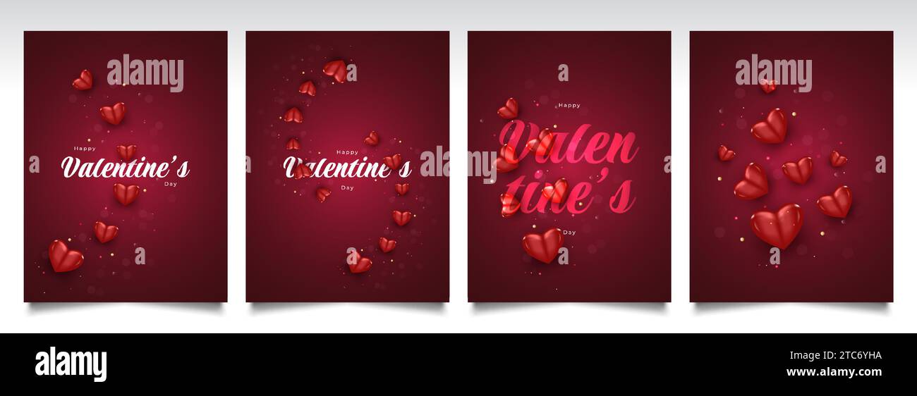 Valentine's Day Card or Poster Design with 3D Red Heart Illustration ...