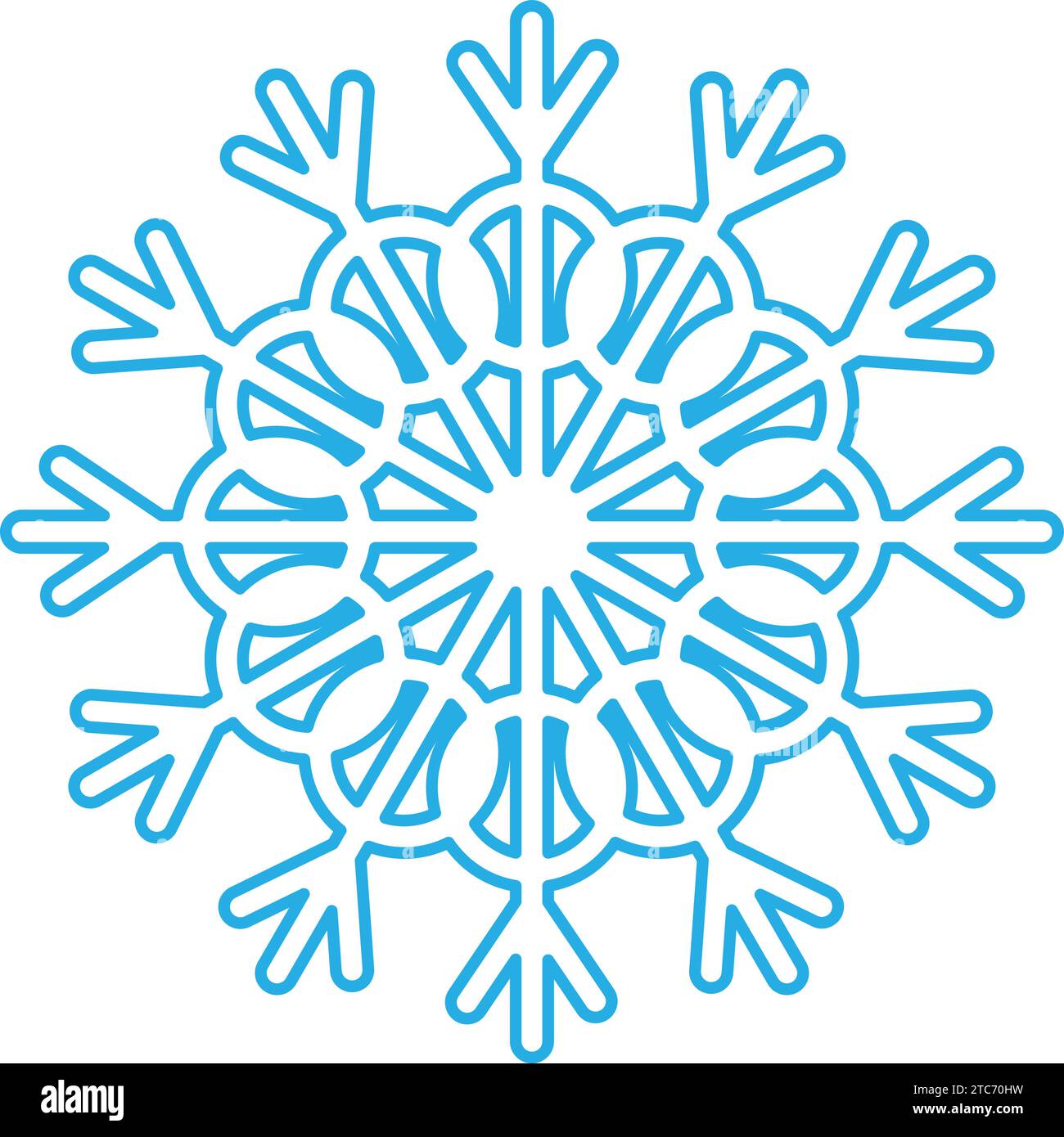 Blue stroked silhouette of snowflake, element of winter festival ...