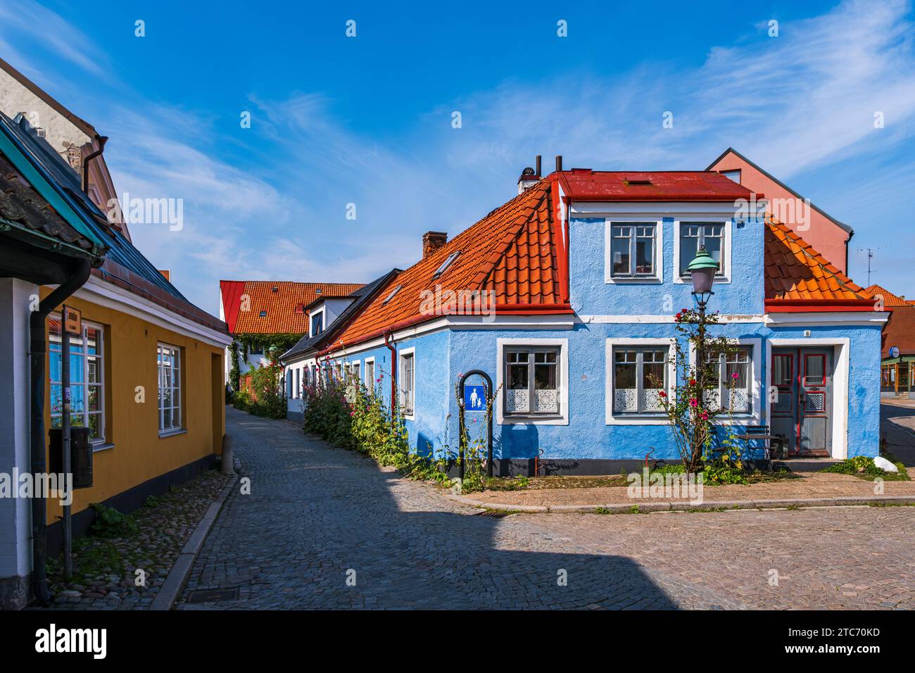 Picturesque alleyway and old town setting in Ystad, Skåne, Skane län, Sweden. Stock Photo