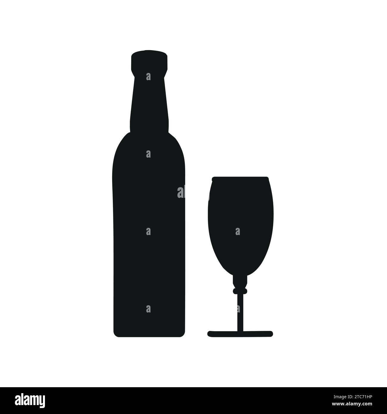 Wine bottle alcohol with wine glass symbol vector illustration. Stock Vector