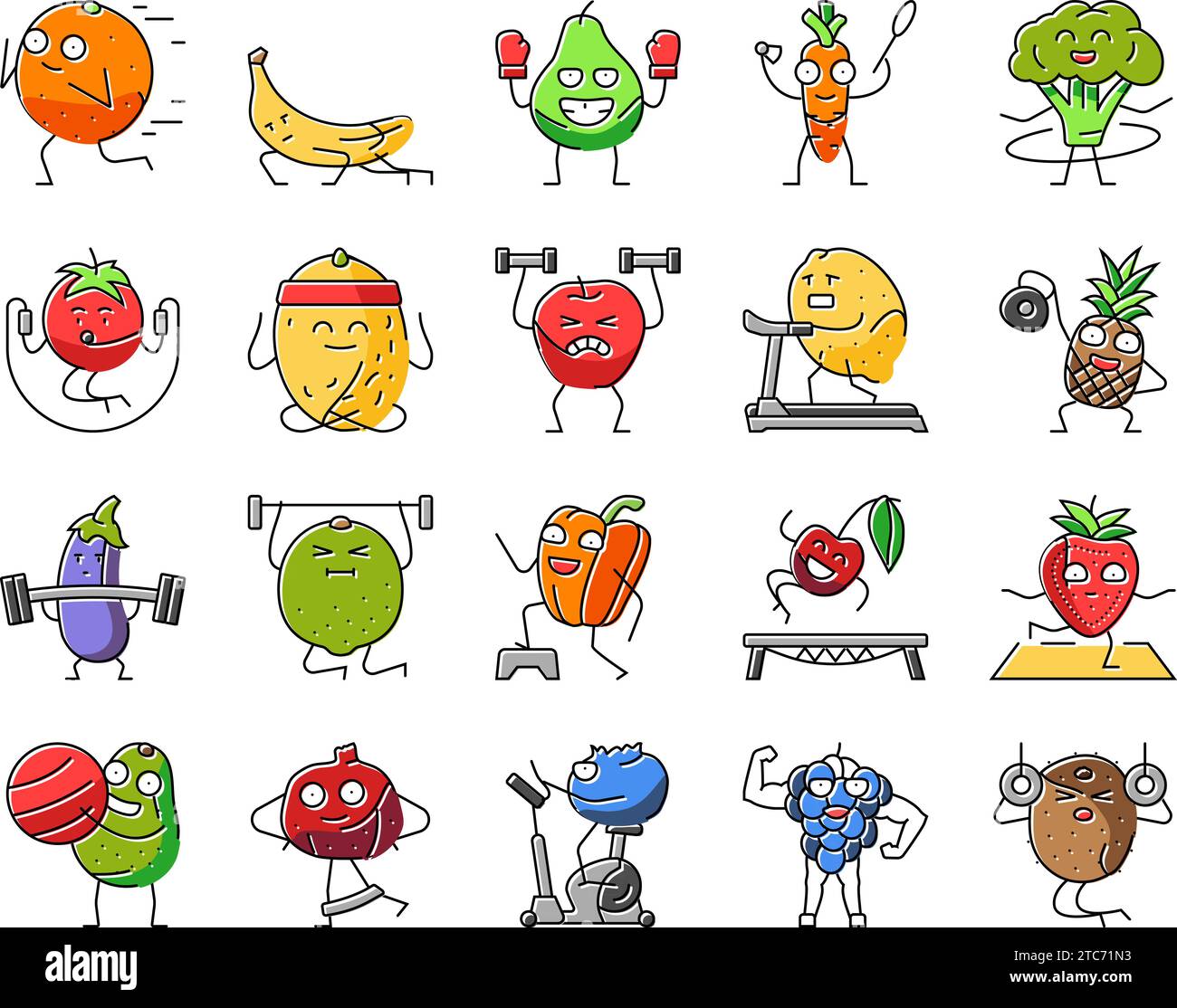 fitness character sport workout icons set vector Stock Vector Image ...