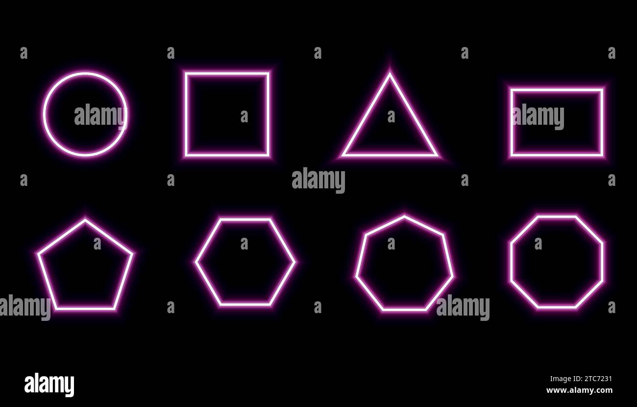 Vector neon light geometric frame or shape neon lamp purple neon vector illustration - Stock Image