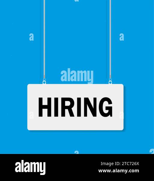 Vector illustration of Hiring a hanging sign on a colorful background. Stock Vector