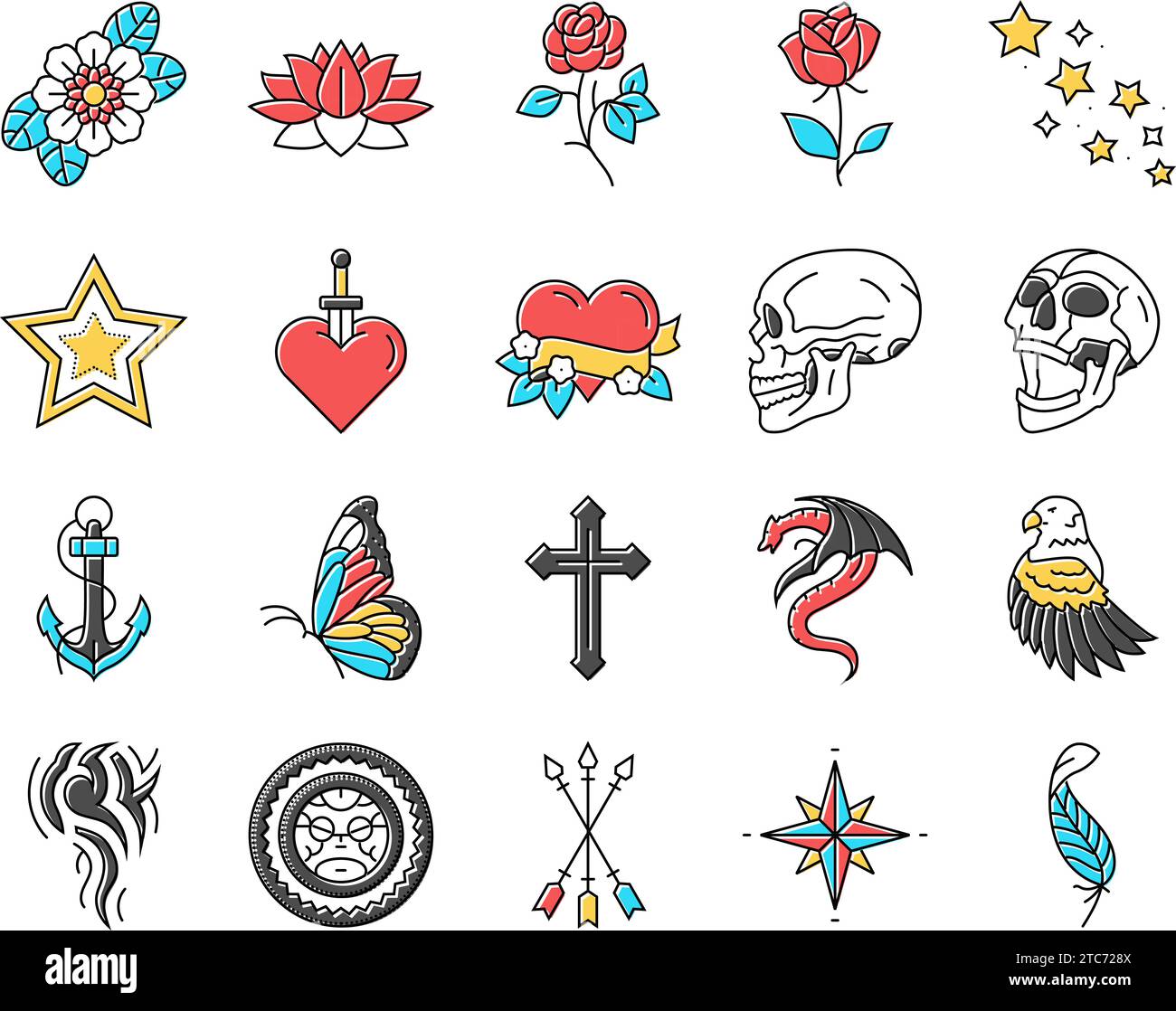 tattoo art rose vintage style icons set vector Stock Vector Image & Art ...