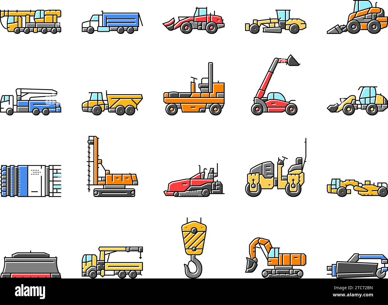 construction vehicle heavy work icons set vector Stock Vector Image ...
