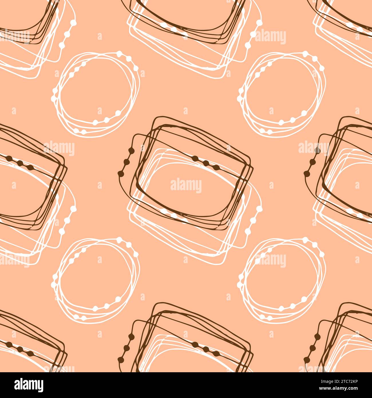 Abstract pattern white and brown doodle hand drawn on Peach fuzz color 2024 background. Vector illustration Stock Vector