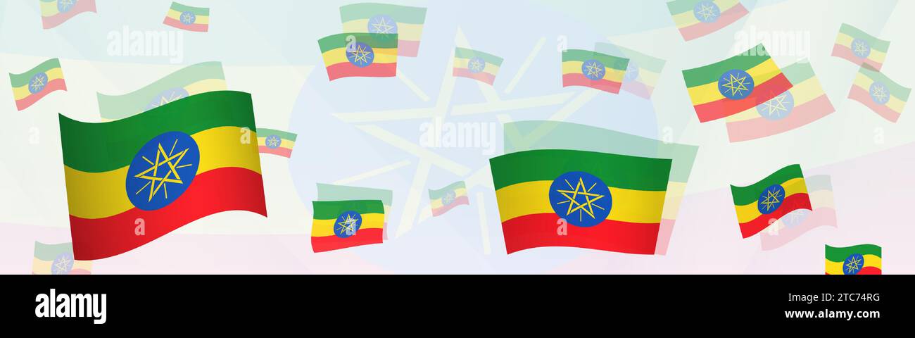 Ethiopia flag-themed abstract design on a banner. Abstract background design with National flags. Vector illustration. Stock Vector