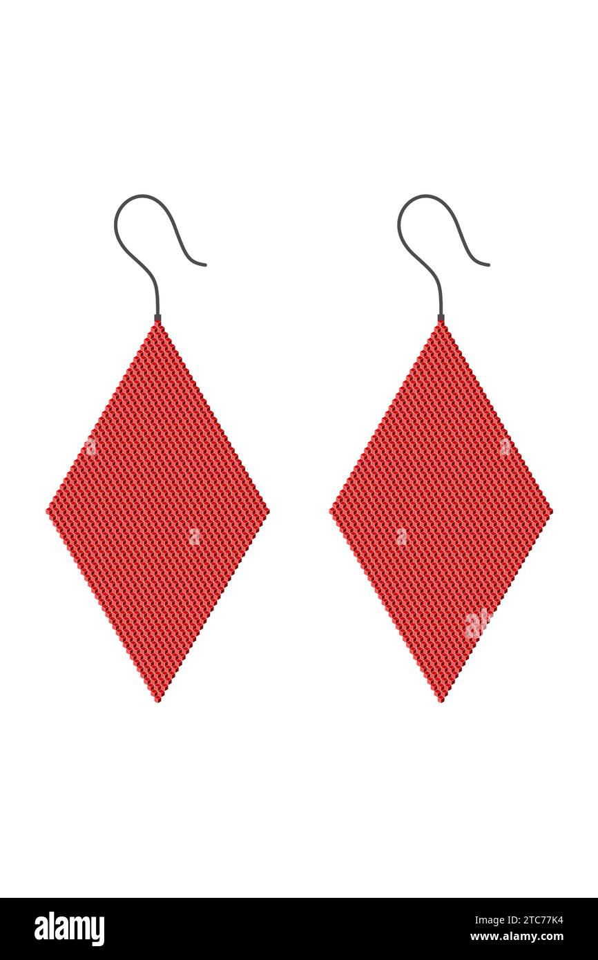 Two rhombus-shaped earrings made of red 3D cubes Stock Vector