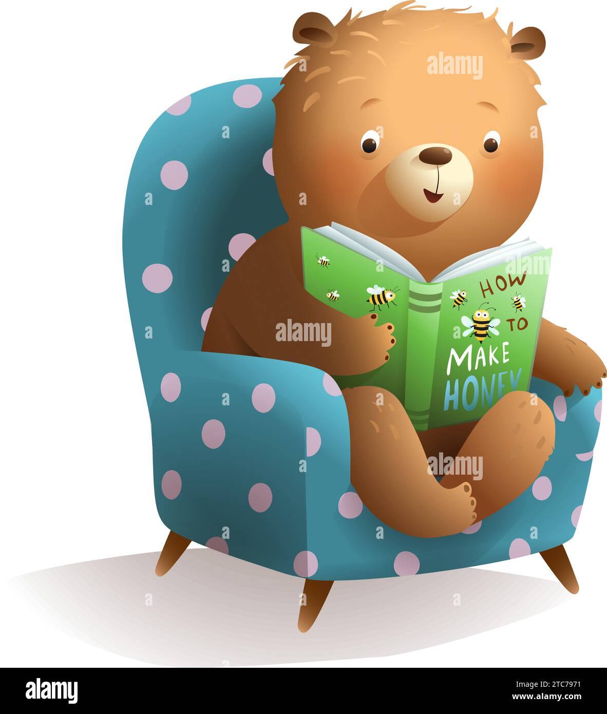 Cute Baby Teddy Bear Reading Book in Armchair Stock Vector Image & Art